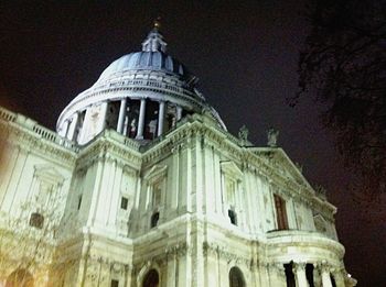 Low angle view of tower at night