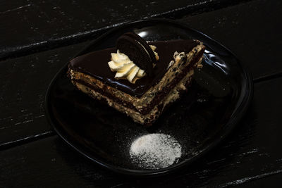 High angle view of dessert in plate on table