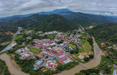 High angle view of townscape against sky