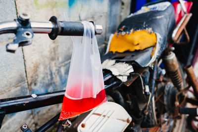 Close-up of bicycle on street