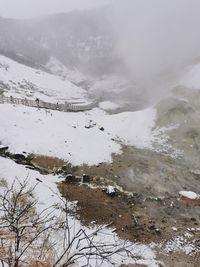 Scenic view of snowcapped mountains during winter