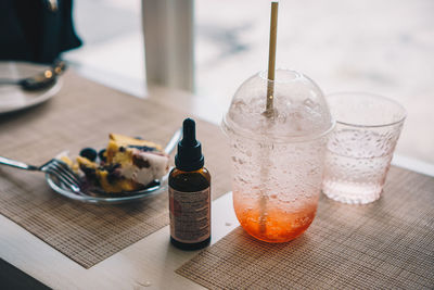 Close-up of drink served on table