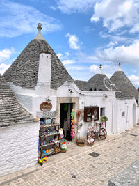 Low angle view of built structures against sky