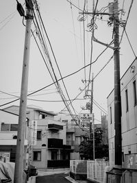 Low angle view of electricity pylon against sky