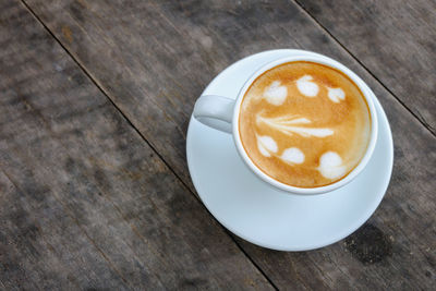 High angle view of coffee on table