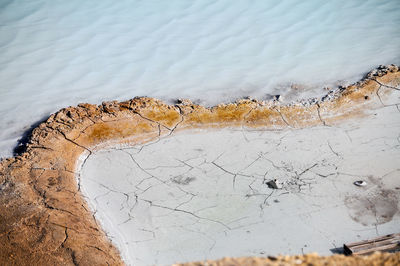 High angle view of sea shore during winter