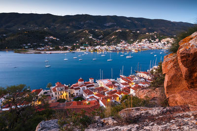 View of poros island and galatas village in peloponnese, greece.