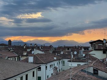 High angle view of townscape against sky during sunset