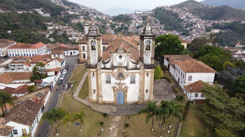 High angle view of buildings in town