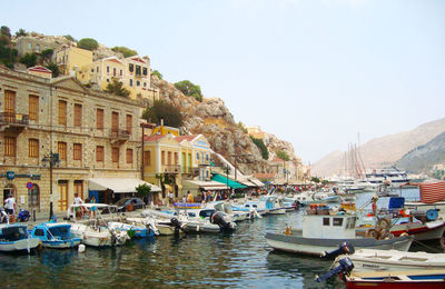 Boats moored in sea