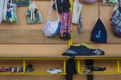 Clothes hanging in rack