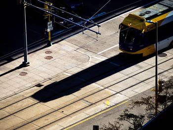 High angle view of tram on sunny day