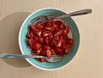 High angle view of food in bowl on table