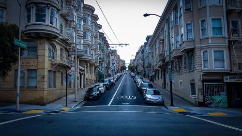 Road amidst buildings in city