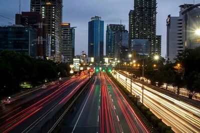 High angle view of traffic on road at night