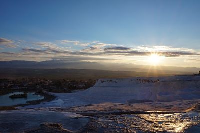 Scenic view of mountains against sky during sunset