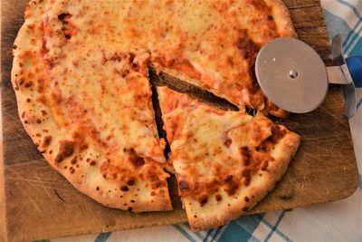 Directly above shot of pizza on table