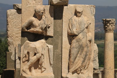 Low angle view of statue in ephesus archaeological site 