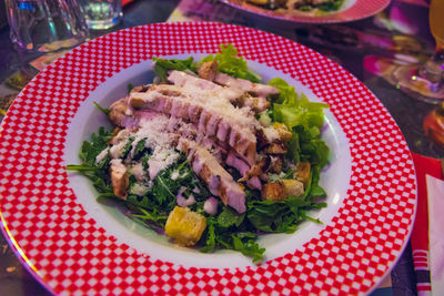 High angle view of meal served in plate