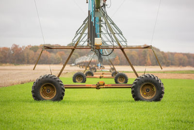 Agriculture technology for watering plants field at spring