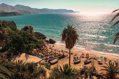 High angle view of beach against sky in málaga, nerja