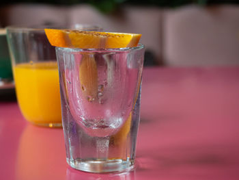 Close-up of beer in glass on table