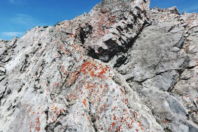 Low angle view of rocky mountains against sky