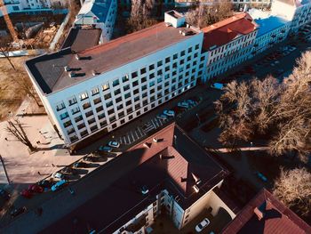 High angle view of buildings in city