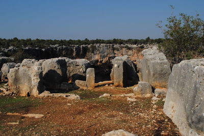 Stone wall against clear sky