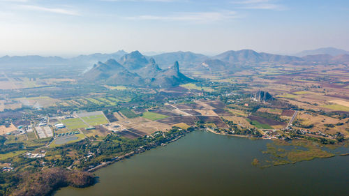 Aerial view of river and landscape against sky