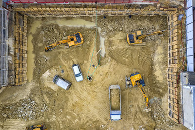High angle view of construction site by building