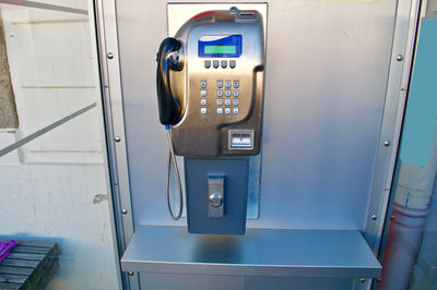 Close-up of telephone booth