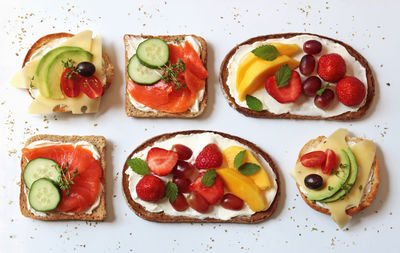 High angle view of breakfast served on table