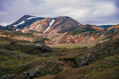 Scenic view of landscape and mountains against sky