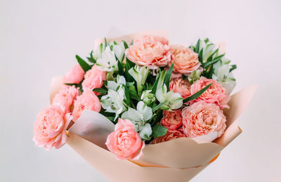 Luxurious bouquet of fresh pastel pale pink roses