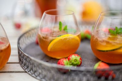 Close-up of drinks in glass on table