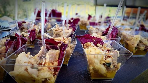 High angle view of food on table