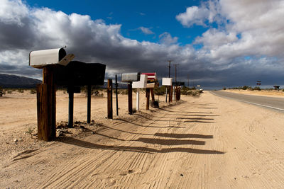 Scenic view of mailboxes in the desert