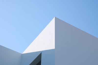 Low angle view of building against clear blue sky