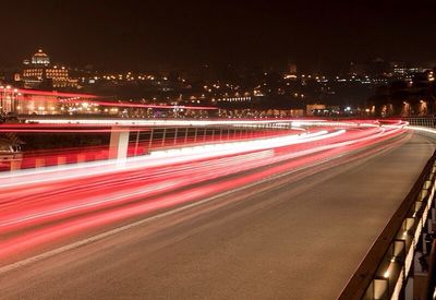 Blurred motion of car on road at night