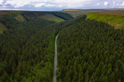 High angle view of land against sky