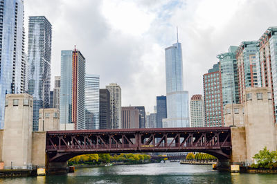 Low angle view of bridge over river in city