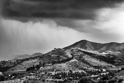 View of mountain range against cloudy sky