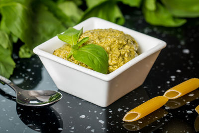 Close-up of salad in bowl on table