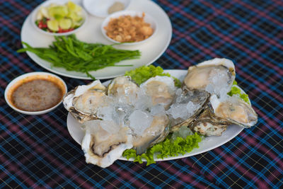 High angle view of food in plate