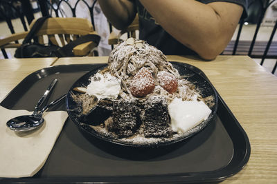 Close-up of dessert in plate on table