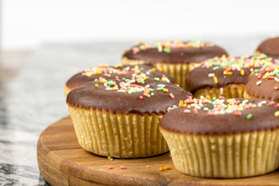 Close-up of cupcakes on table