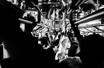 Interior of subway train during rush hour