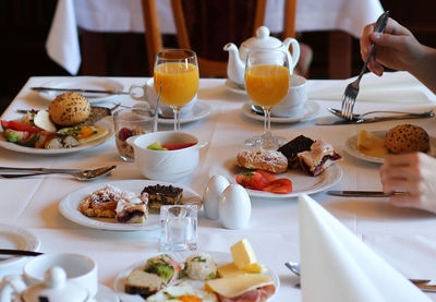 Close-up of breakfast served on table