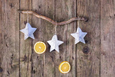 Directly above shot of christmas tree on wooden table